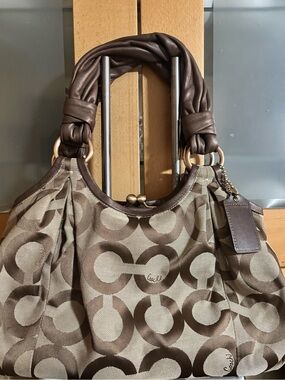 Coach Brown Signature C Logo Braided-Handle Shoulder Bag